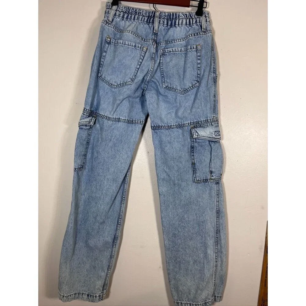 Aeropostale Low Rise Cargo Jean XS Light Wash Y2K Baggy Grunge Skater Festival